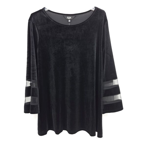 Slim Factor Blouse Top Womens Size 3X Black Velvet Mesh Bell Sleeves Whimsygoth - Picture 2 of 8